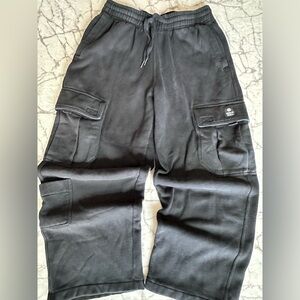 Ninth Hall Black Stash Wide Leg Cargo Sweatpants Men Sz S Skater Gym Y2K, Grunge